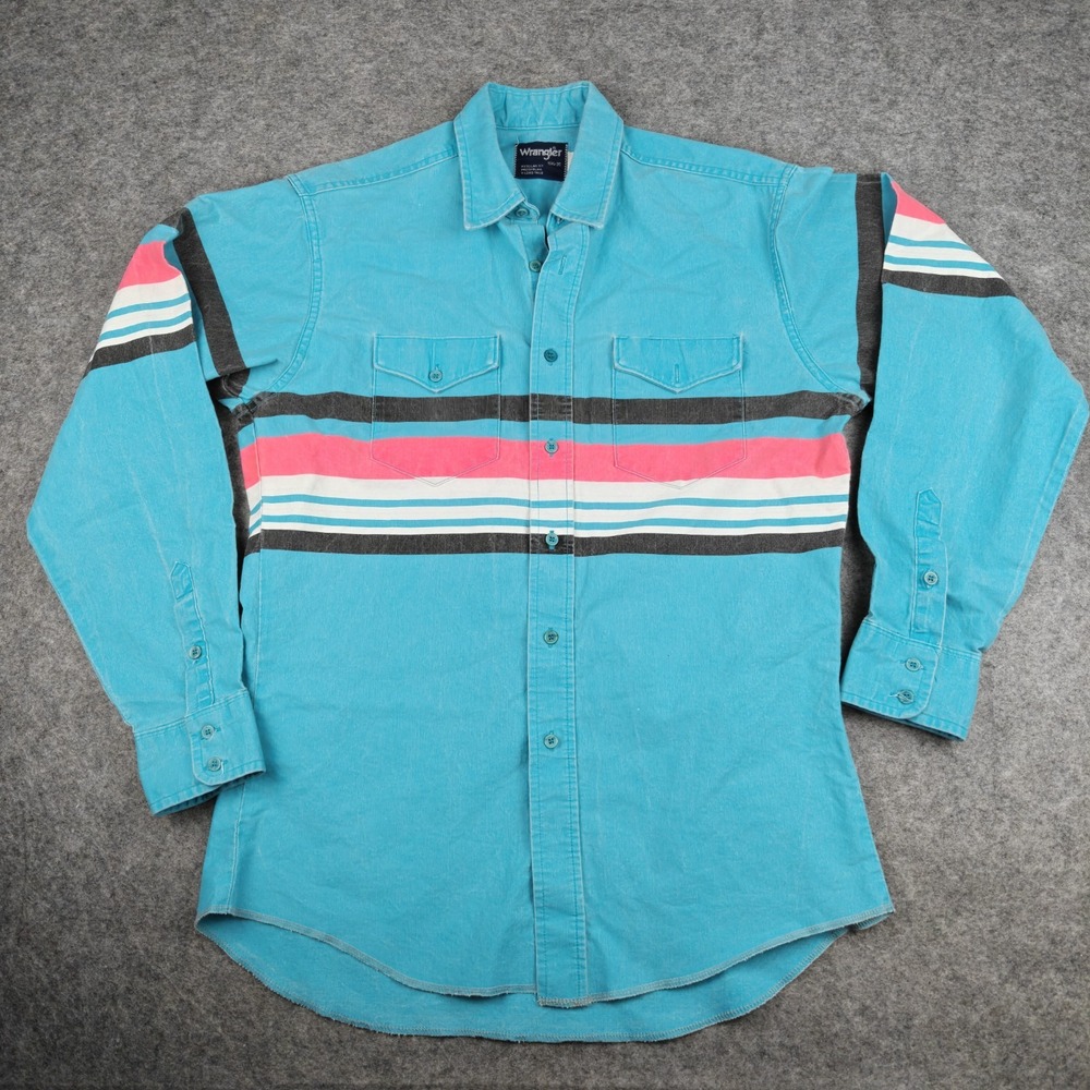 Vintage Wrangler Brushpopper Shirt Men's Medium Striped Western USA X Long Tail